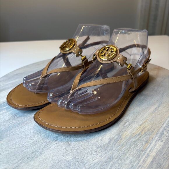 Tory Burch Women's Ali Thong Royal Tan Leather Sandals with Box US Size 7.5 $195 - Picture 3 of 10